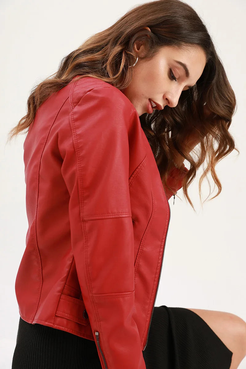 Damen Lederjacke Elegant Leder Schwarz - Eveloria