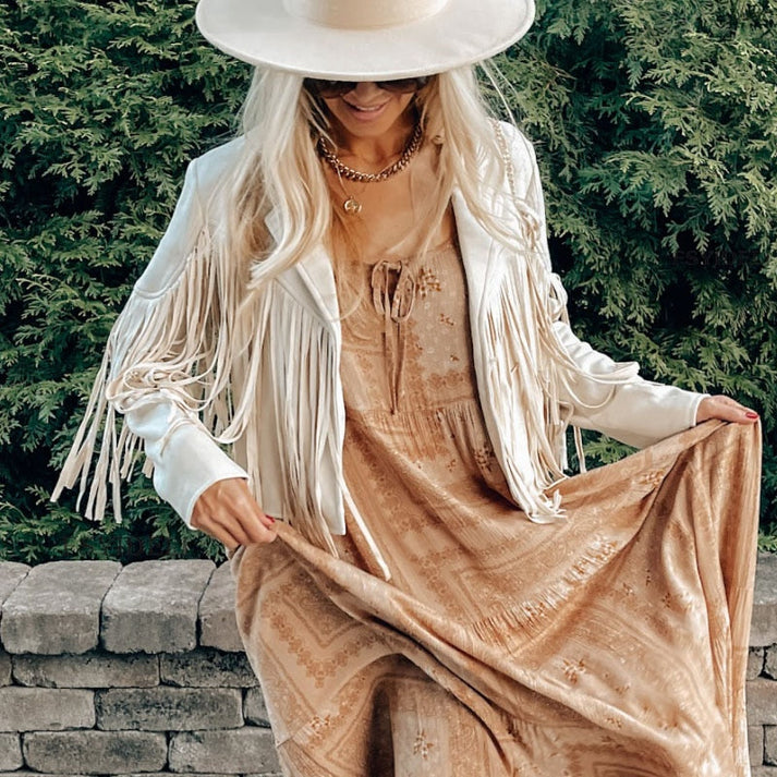 Eveloria Damen Fransenmantel Western Stil