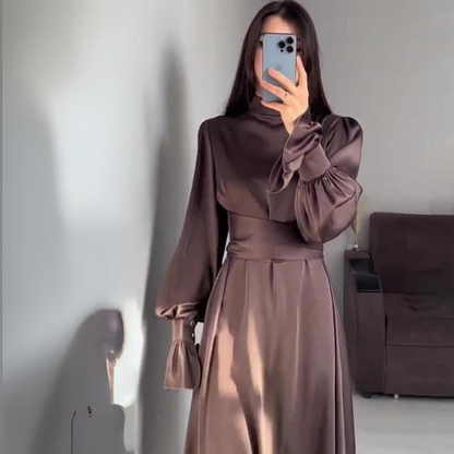 Eveloria Damen Seidenkleid Langärmlig Weich