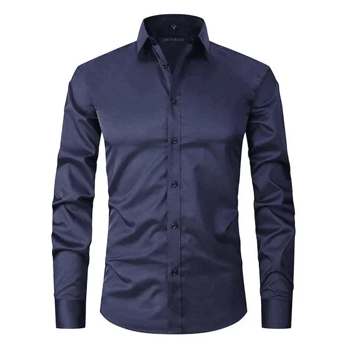 Hemd | Knitterfrei | Stretch | Button-Up Hemd | Herrenhemden-Marineweiß (Schwarzer Knopf)-XS-Chaps Herrenmode