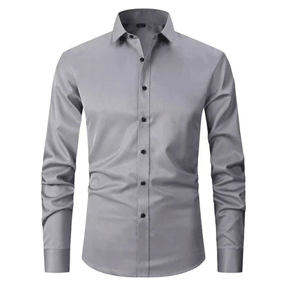 Hemd - Langarm - Stretchig - Bügelfreies Hemd - Herrenhemd-Grau-S-Chaps Herrenmode