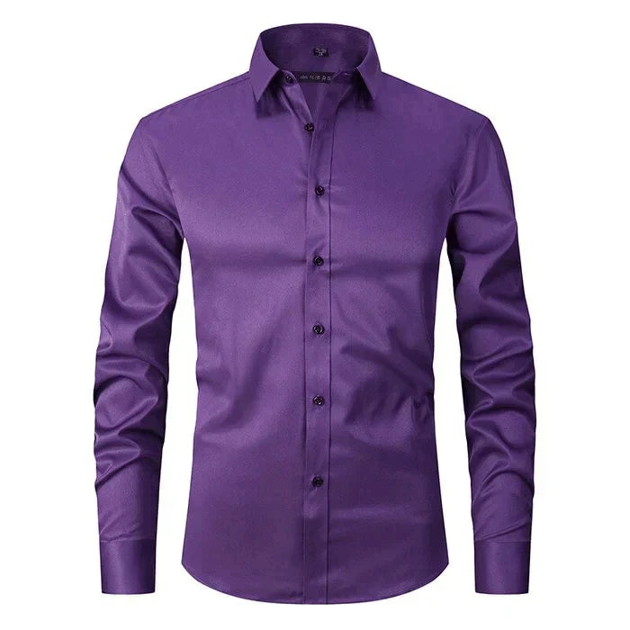 Hemd - Langarm - Stretchig - Bügelfreies Hemd - Herrenhemd-Lila-S-Chaps Herrenmode