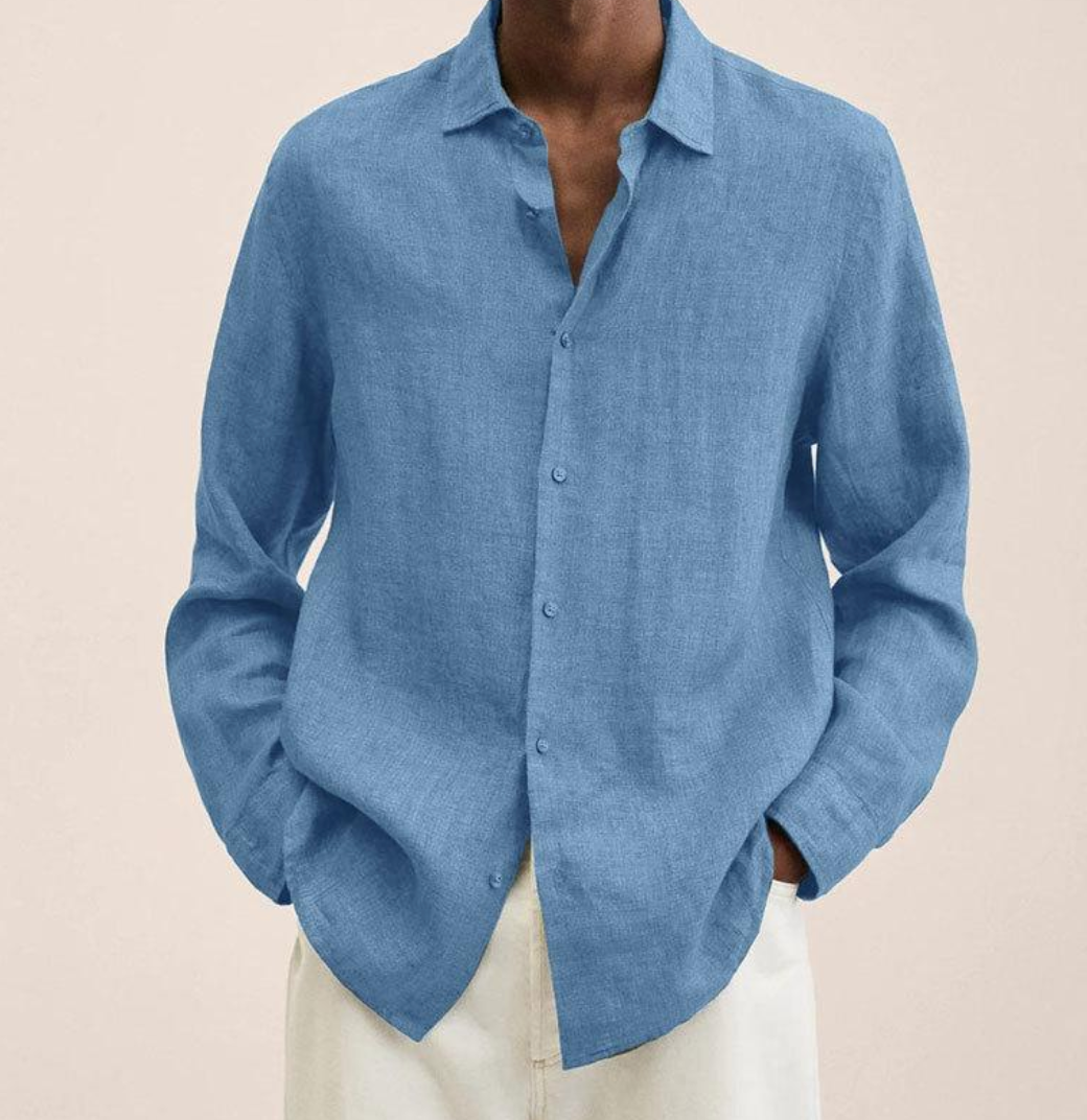 Hemd mit Knopfleiste - Herrenhemd mit Umlegekragen und langen Ärmeln - Loose Fit-Hellblau-XS-Chaps Herrenmode