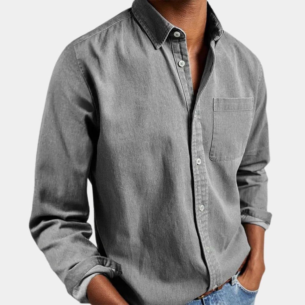 Herren Denim Hemd Langarm mit Knöpfen Blau - Eveloria