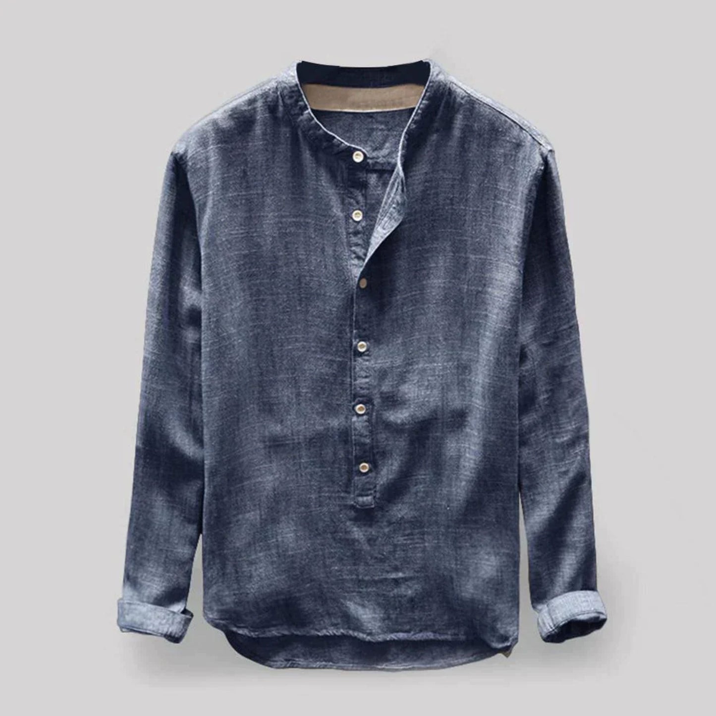 Herren Hemd Langarm Henley-Hemd Baumwolle Blau - Eveloria