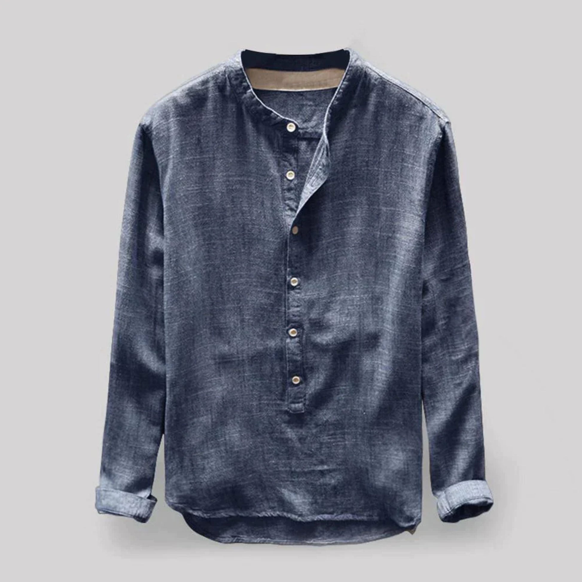 Herren Hemd Langarm Henley-Hemd Baumwolle Blau - Eveloria