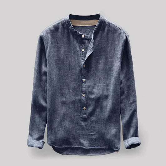 Herren Hemd Langarm Henley-Hemd Baumwolle Blau - Eveloria