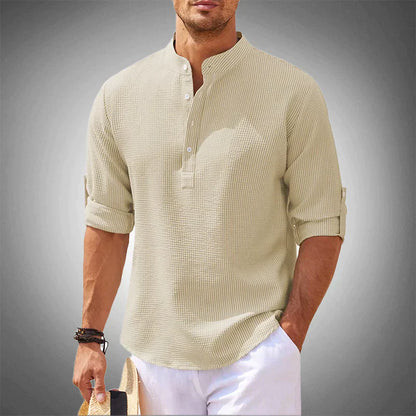 Hemd mit halbem Knopf | Lässig | Langarm | Pulloverhemd | Herrenhemden-Beige-S-Chaps Herrenmode