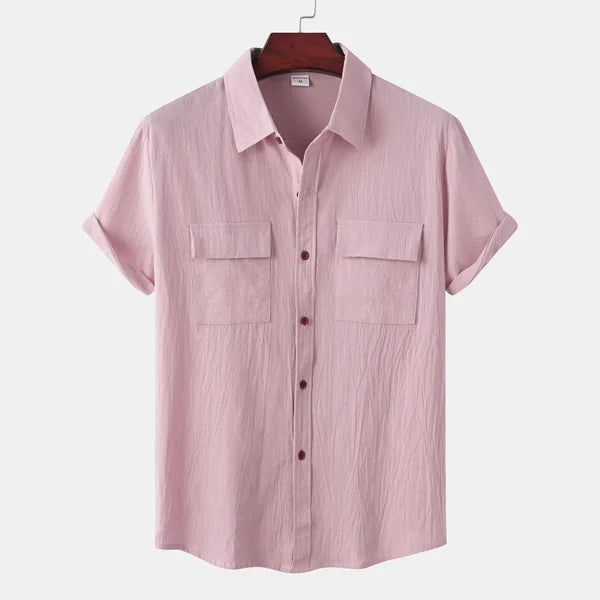 Hemd mit kurzen Ärmeln - Leichtes Hemd mit Knopfleiste für Männer-Rosa-S-Chaps Herrenmode