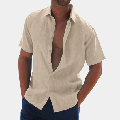 Hemd mit kurzen Ärmeln - Leinenhemd mit Kragen und Knopfleiste für Männer-Chaps Herrenmode