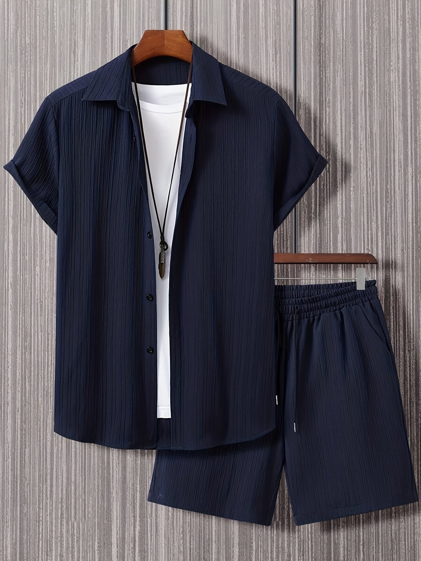 Herren Kurzarm Hemd Shorts Set Zweiteilig Mit Knöpfen - Eveloria