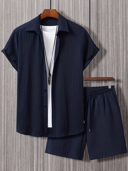 Herren Kurzarm Hemd Shorts Set Zweiteilig Mit Knöpfen - Eveloria