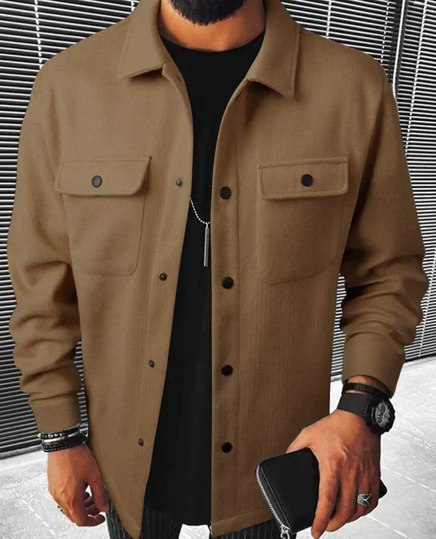 Hemdjacke – Herren-Langarm-Overshirt mit Knopfleiste-Braun-XS-Chaps Herrenmode