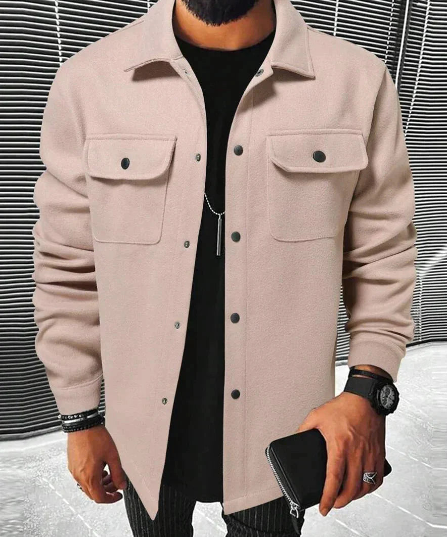 Hemdjacke – Herren-Langarm-Overshirt mit Knopfleiste-Dunkelbeige-XS-Chaps Herrenmode