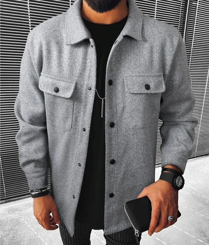Hemdjacke - Warmes Langarm-Knopfleisten-Überhemd für Männer-Grau-XS-Chaps Herrenmode