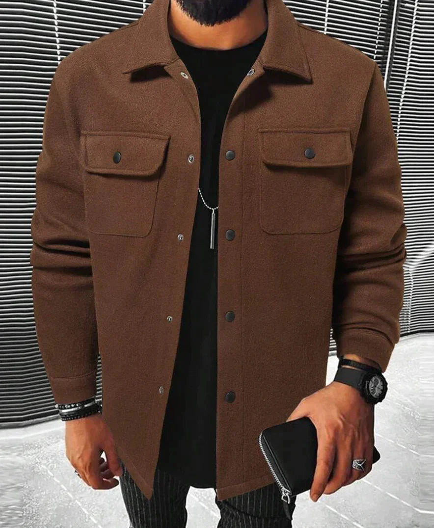 Hemdjacke - Warmes Langarm-Knopfleisten-Überhemd für Männer-Kastanienbraun-XS-Chaps Herrenmode