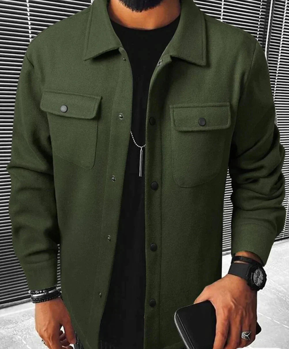 Hemdjacke - Warmes Langarm-Knopfleisten-Überhemd für Männer-Olivgrün-XS-Chaps Herrenmode