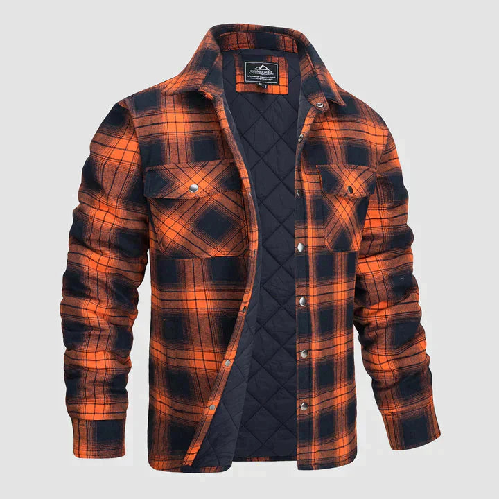 Hemdjacke – karierte, gesteppte Herren-Steppjacke mit Knöpfen-Orange-S-Chaps Herrenmode