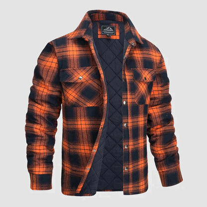 Hemdjacke – karierte, gesteppte Herren-Steppjacke mit Knöpfen-Orange-S-Chaps Herrenmode