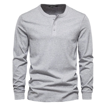 Henley Shirt | Einfarbig | Knopfleiste | Langarm T-Shirt | Herrenbekleidung-Hellgrau-S-Chaps Herrenmode