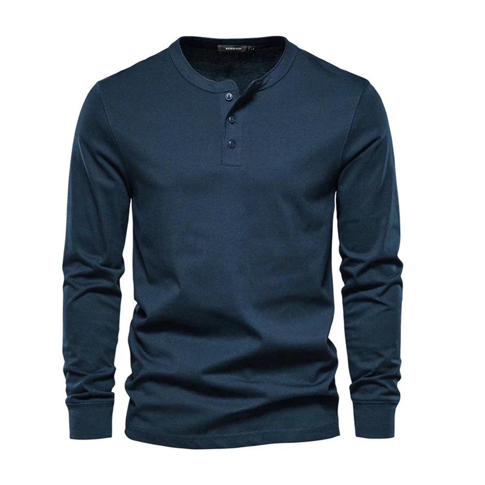 Herren Langarm T-Shirt Einfarbig mit Knopfleiste - Eveloria
