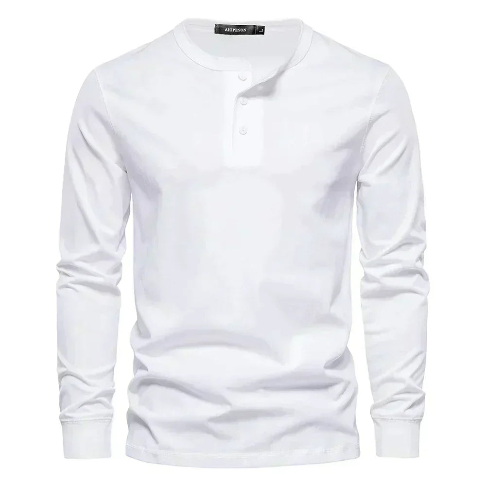 Henley Shirt | Einfarbig | Knopfleiste | Langarm T-Shirt | Herrenbekleidung-Weiß-S-Chaps Herrenmode