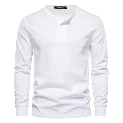 Henley Shirt | Einfarbig | Knopfleiste | Langarm T-Shirt | Herrenbekleidung-Weiß-S-Chaps Herrenmode