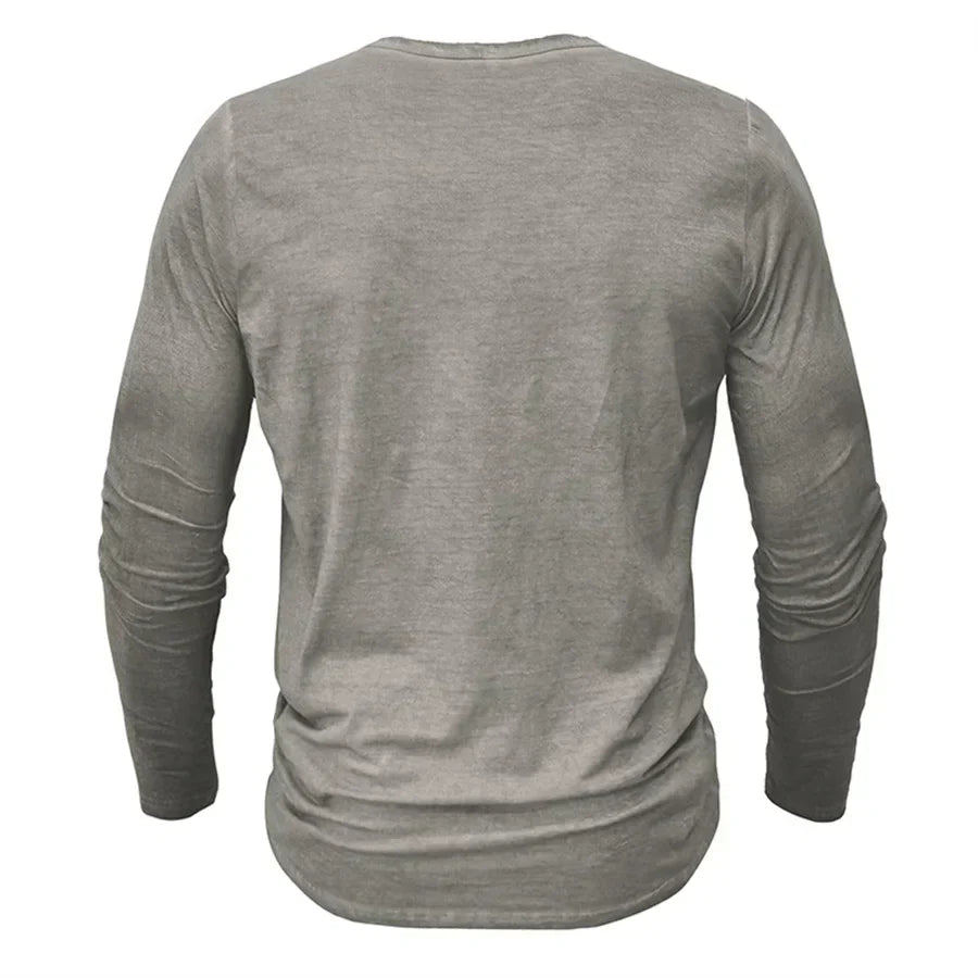 Henley-Shirt | Einfarbig | Knopfleiste am Kragen | Langärmliges T-Shirt | Herrenhemd-Chaps Herrenmode