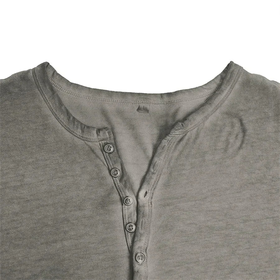 Henley-Shirt | Einfarbig | Knopfleiste am Kragen | Langärmliges T-Shirt | Herrenhemd-Chaps Herrenmode