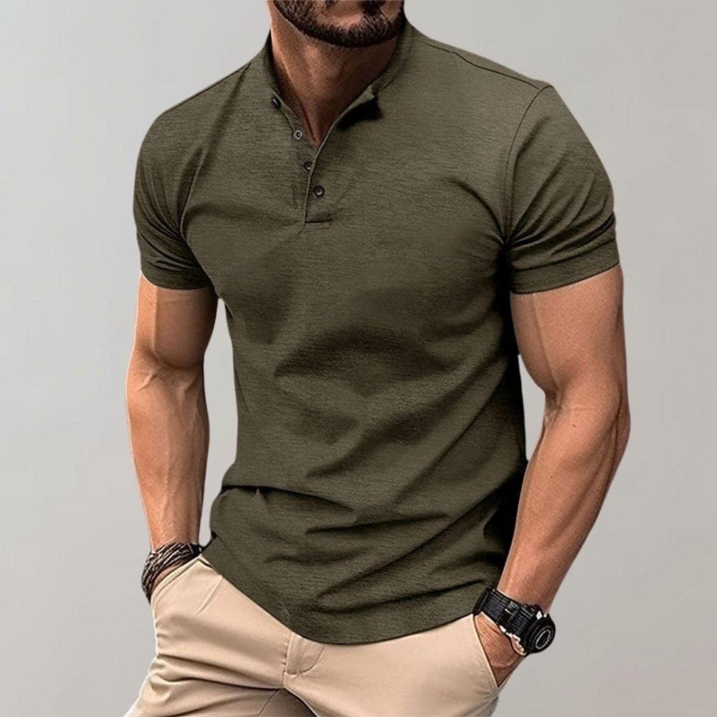 Herren Kurzarm Poloshirt Henley mit Knopfverschluss - Eveloria