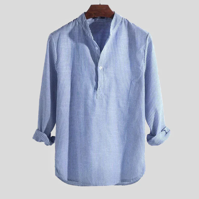 Männer Langärmliges Henley-Shirt Gestreift Baumwolle Blau - Eveloria