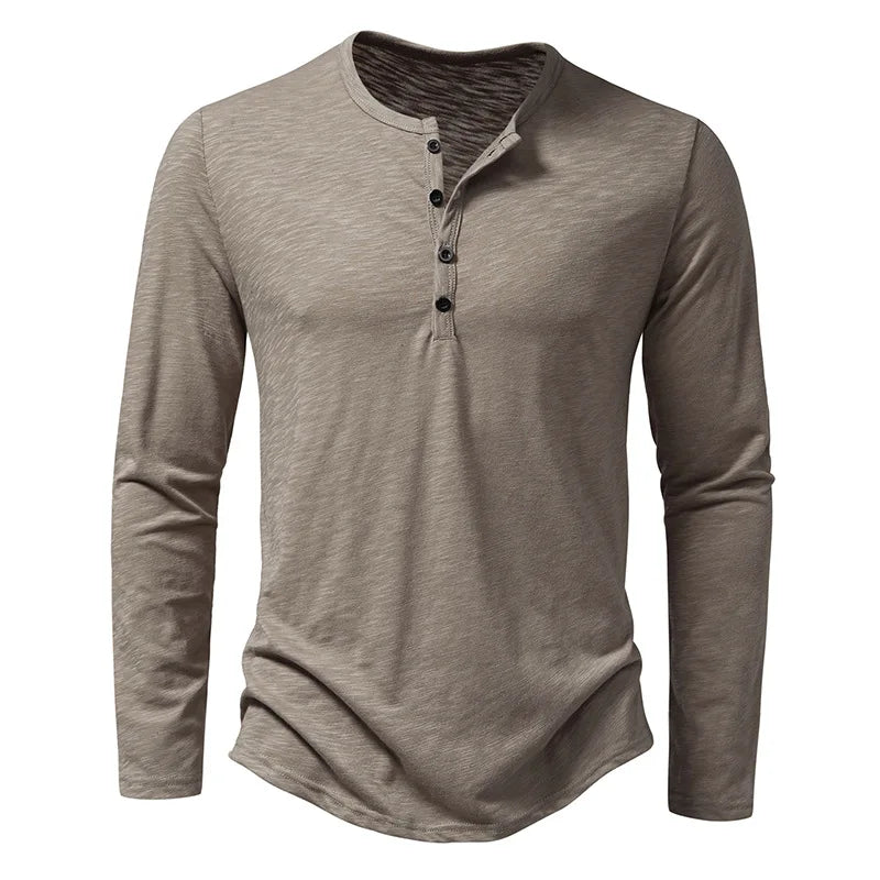 Henley Shirt - Lässiges T-Shirt mit Knopfleiste und langen Ärmeln für Männer-Khaki-S-Chaps Herrenmode