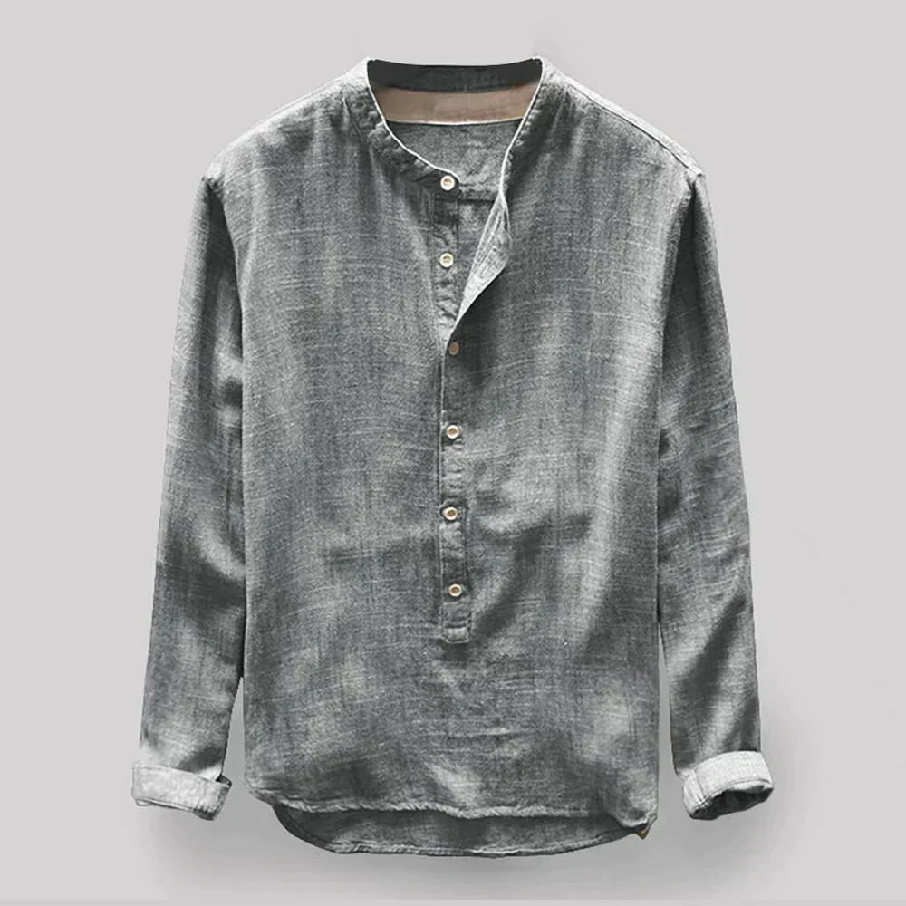 Henley-Shirt – mit Knöpfen – leicht – Langarmshirt – Herrenhemd-Grau-S-Chaps Herrenmode