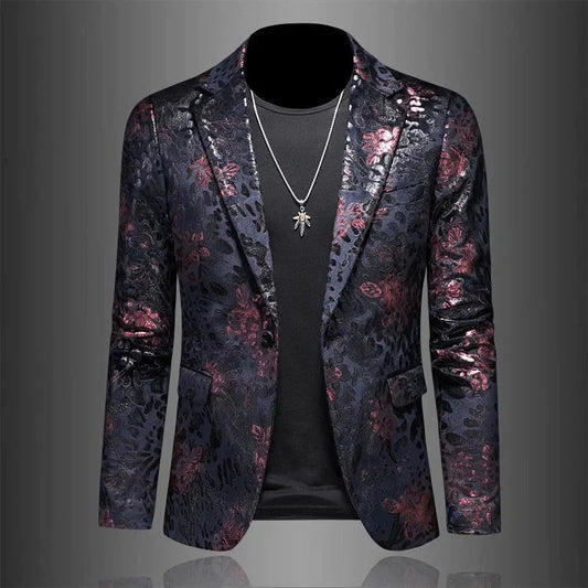 Herren Blazer Floral Stilvoll Baumwolle Blau - Eveloria