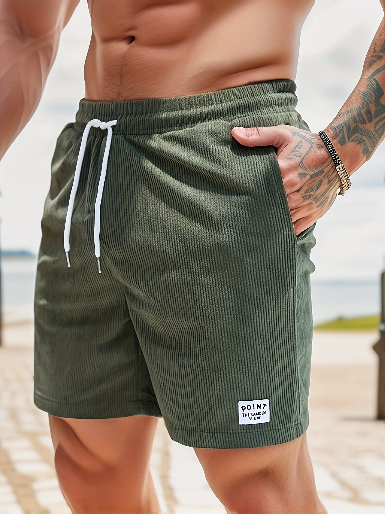 Herren Cordshorts Elastischer Bund Beige - Eveloria