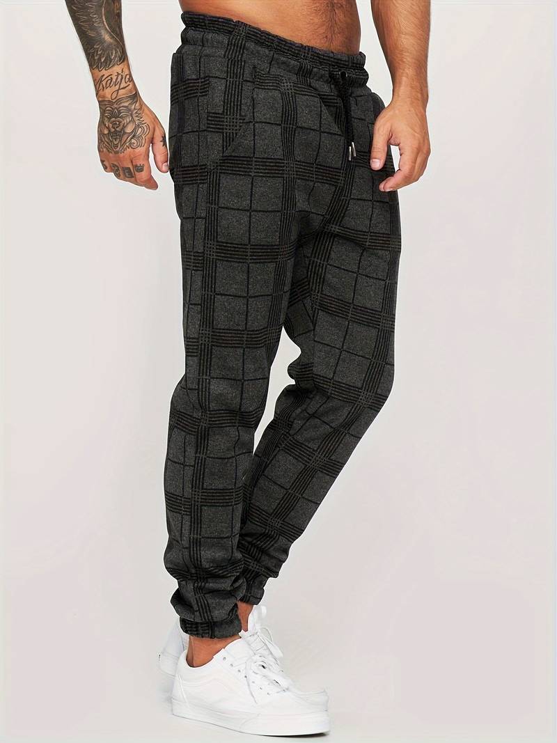 Herren Jogginghosen Karomuster Elastischer Bund Schwarz - Eveloria