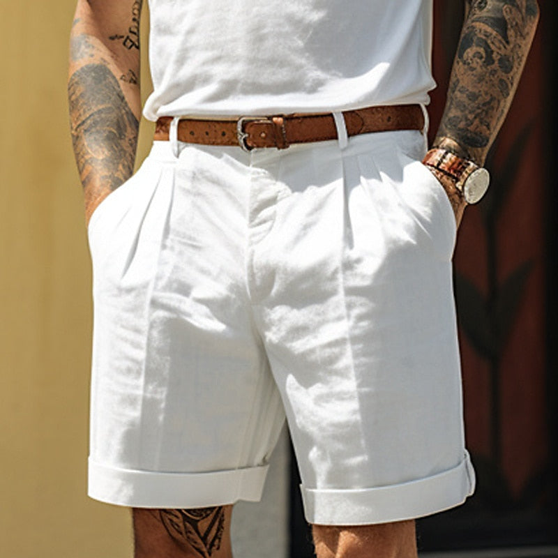 Herren Leinen Shorts Baumwolle Sommer Beige - Eveloria