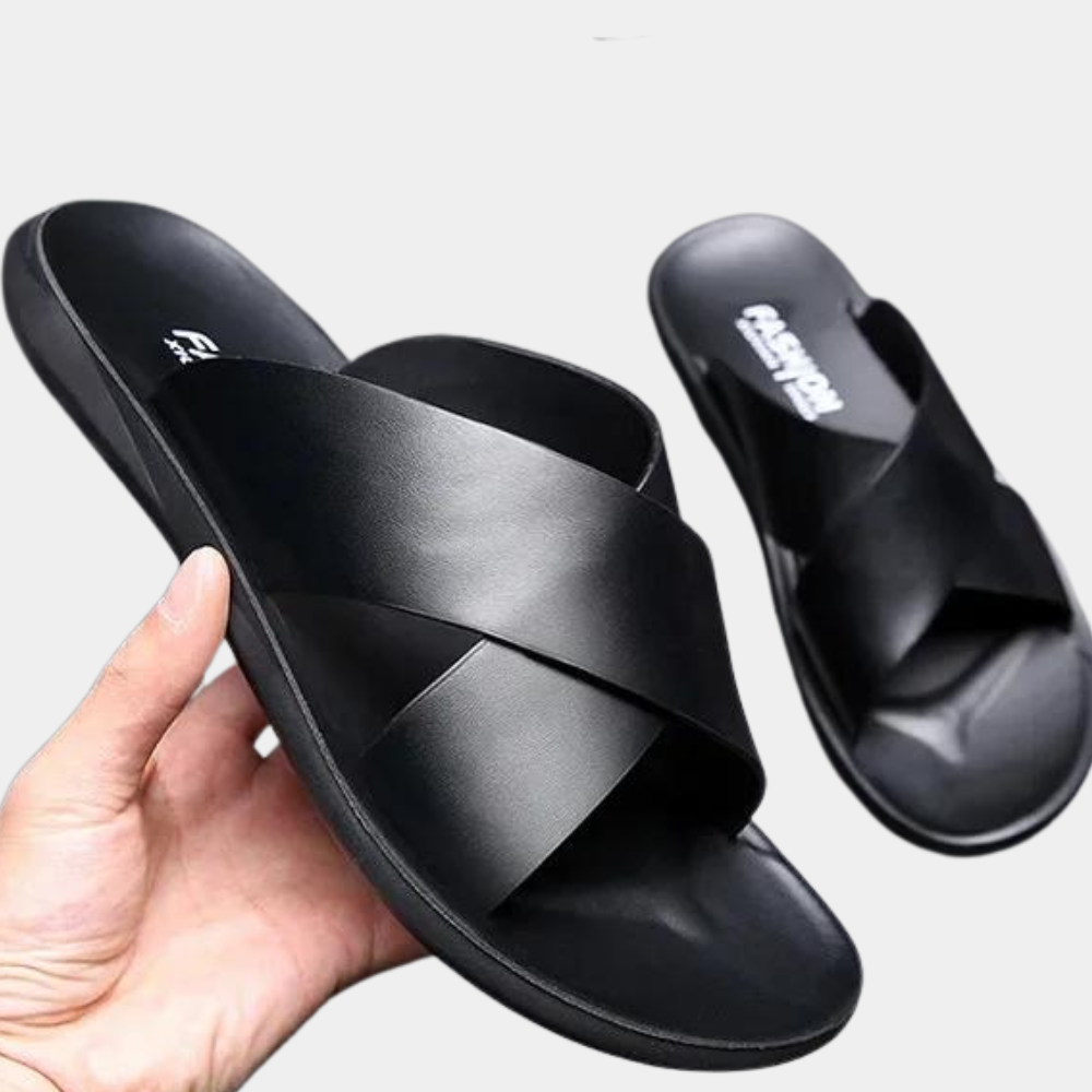 Herren Lederpantoletten Sommerschuhe Sandalen Braun - Eveloria