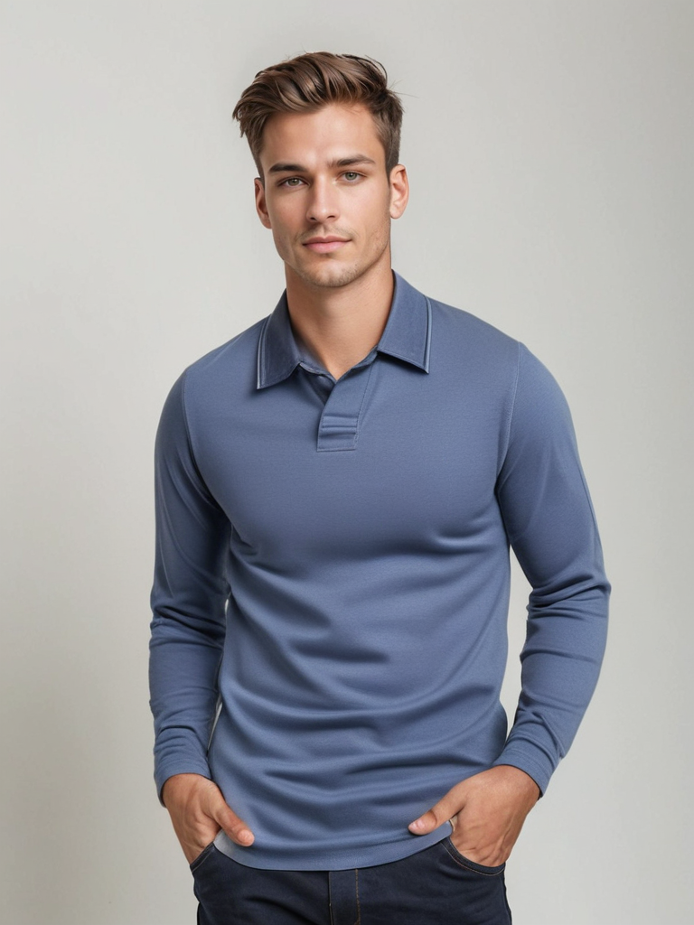 Herren Poloshirt Langarm Einfarbig Mit Kragen - Eveloria