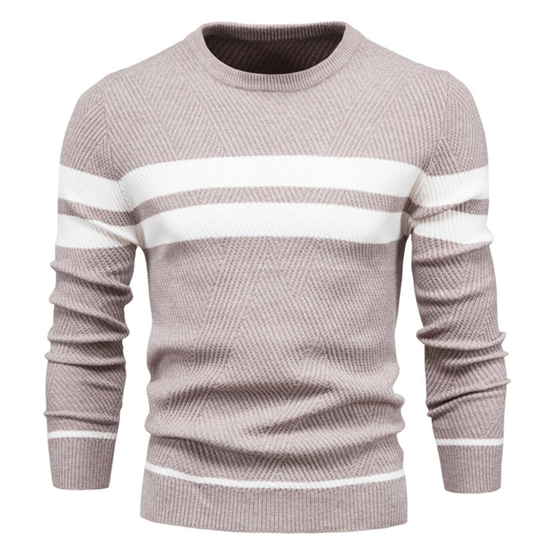 Herren Pullover | Gestreift | Rundhalsausschnitt | Strickpullover | Herrenbekleidung-Beige-S-Chaps Herrenmode