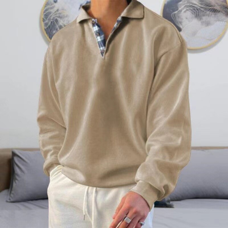 Herren Polo-Pullover Sweatshirt Locker Kragen Grau - Eveloria