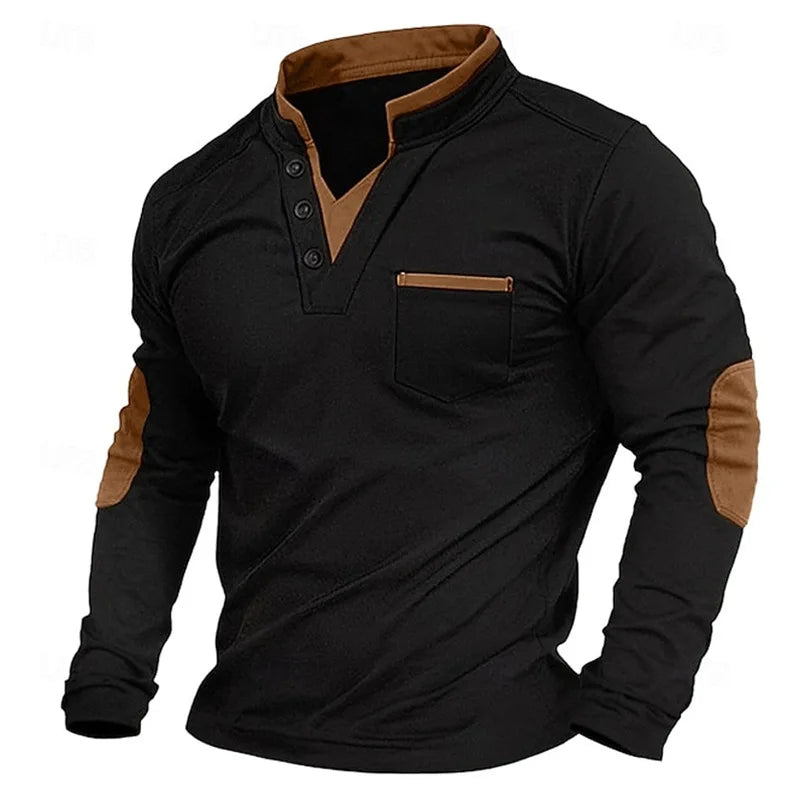 Herren Pullover V-Ausschnitt Sweatshirt mit Ellbogenpatches und - Eveloria