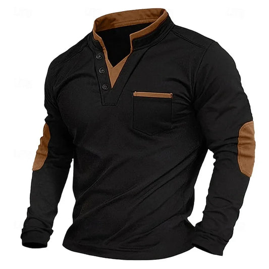 Herren Pullover V-Ausschnitt Sweatshirt mit Ellbogenpatches und - Eveloria