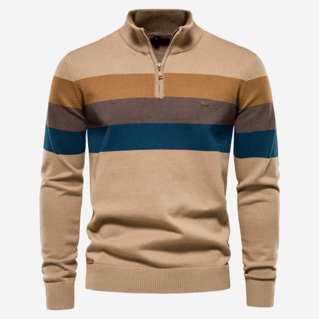 Herren Pullover Viertelreißverschluss Gestreift - Eveloria