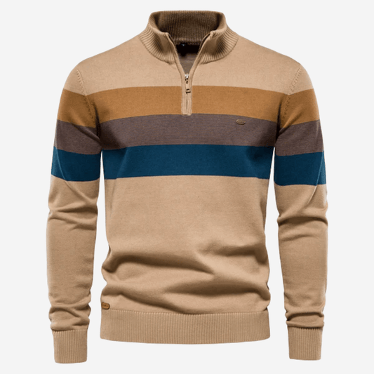Herren Pullover Viertelreißverschluss Gestreift - Eveloria