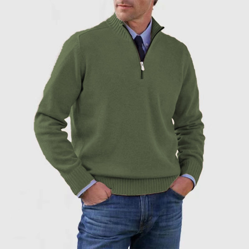 Herren-Pullover mit halbem Reißverschluss | Gestrickt | Langarm | Pullover mit Viertelreißverschluss | Herren-Pullover mit Viertelreißverschluss-Dunkelgrün-M-Chaps Herrenmode