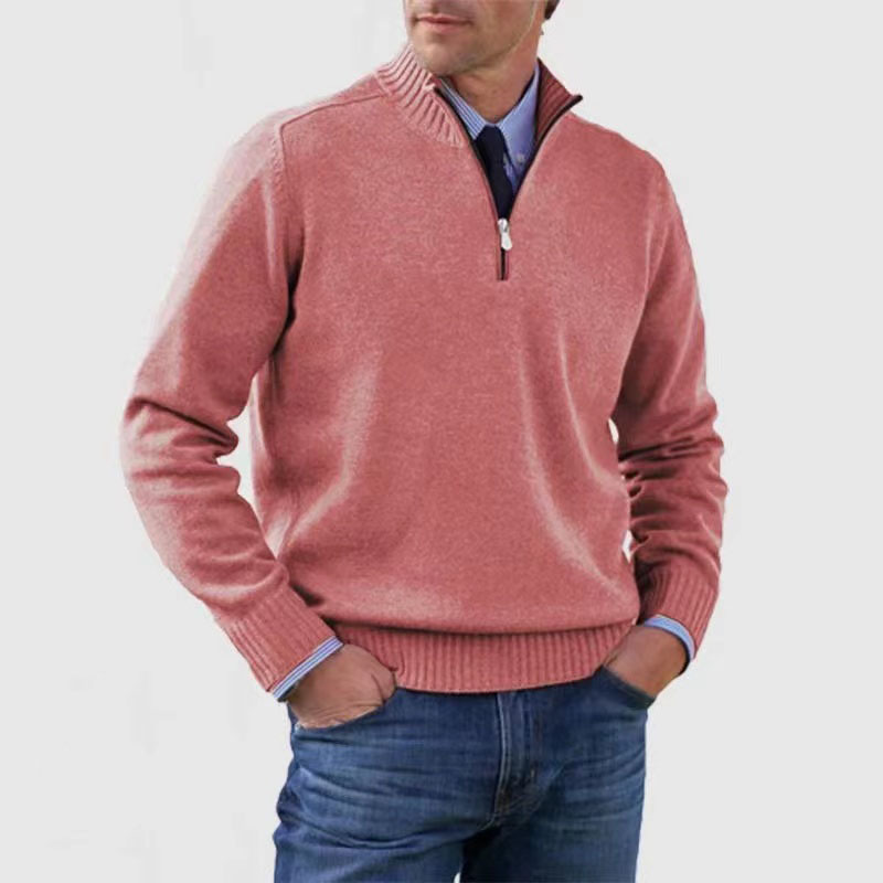 Herren-Pullover mit halbem Reißverschluss | Gestrickt | Langarm | Pullover mit Viertelreißverschluss | Herren-Pullover mit Viertelreißverschluss-Rosa-M-Chaps Herrenmode