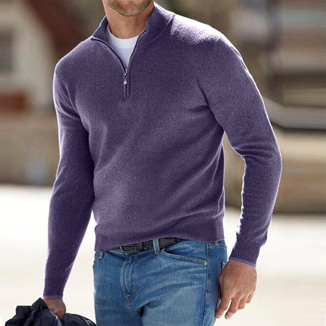 Herren Quarter Zip Pullover - Gestrickt - Pullover - Polo Pullover - Herren Half Zip Pullover-Lila-S-Chaps Herrenmode