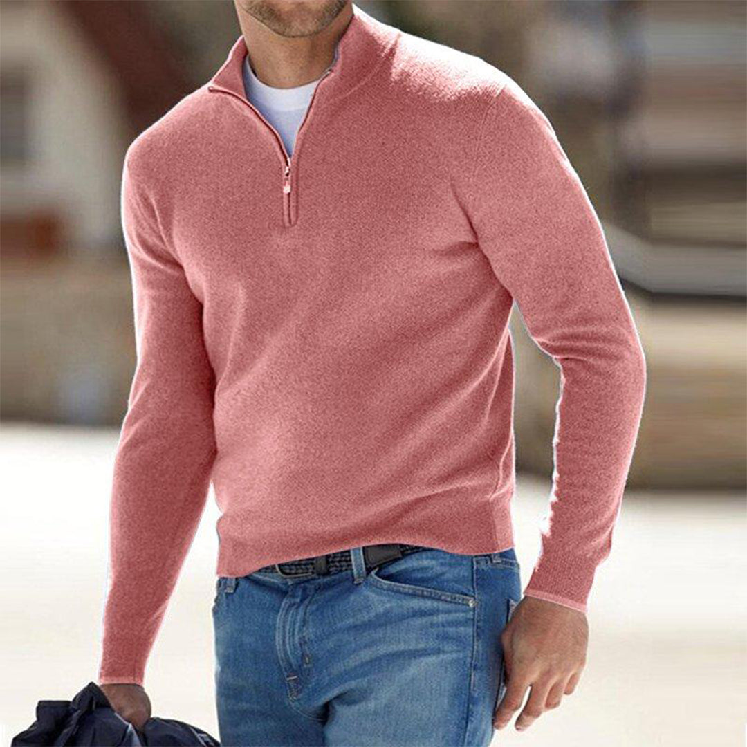 Herren Quarter Zip Pullover - Gestrickt - Pullover - Polo Pullover - Herren Half Zip Pullover-Rosa-S-Chaps Herrenmode
