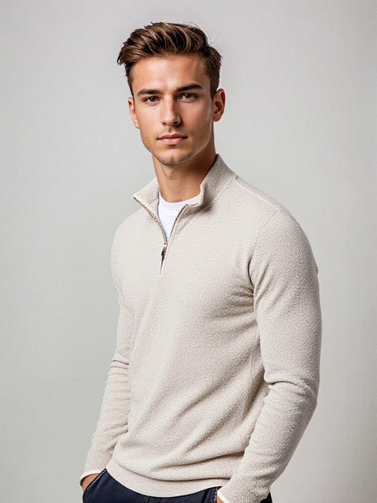 Herren Strickpullover Halbzipper Grau - Eveloria